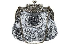 ILISHOP Women's Antique Beaded Party Clutch Vintage Rose Purse Evening Handbag - Grey