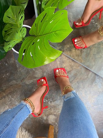 red chain heels