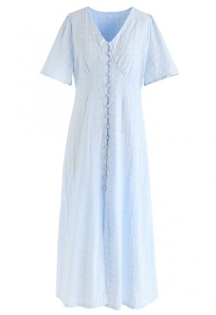 Eyelet Embroidery Button Down Dress in Baby Blue - NEW ARRIVALS - Retro, Indie and Unique Fashion