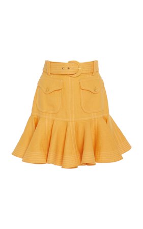Belted Linen Peplum Mini Skirt by Zimmermann | Moda Operandi