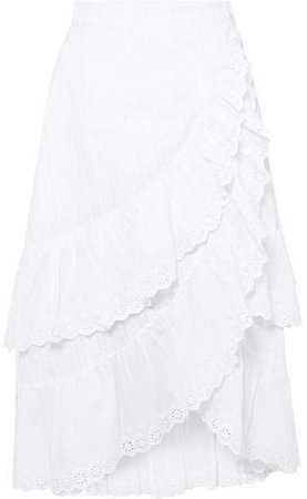 Halle Ruffled Broderie Anglaise Cotton Wrap Skirt - White