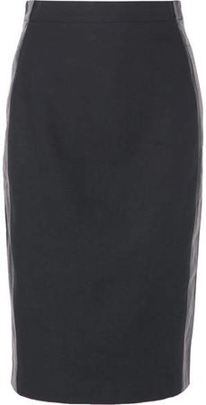 Stripe-trimmed Cotton And Linen-blend Skirt - Navy
