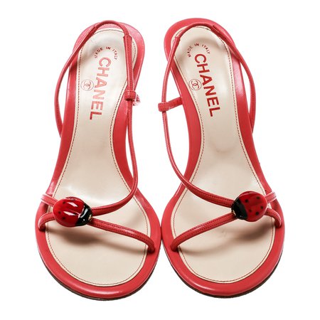Chanel Pink Leather Ladybug Embellished Sandals Size 37.5 Chanel | TLC