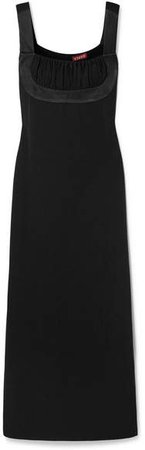 STAUD - Lisa Satin-trimmed Crepe Midi Dress - Black