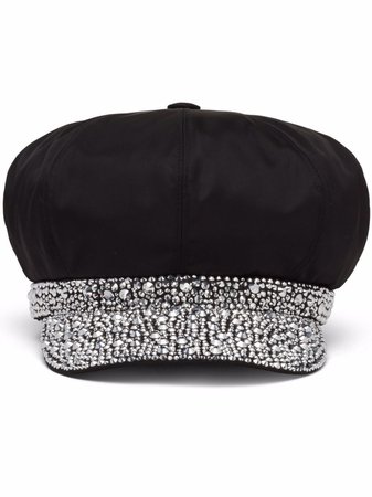 Shop Prada Re-Nylon crystal-embellished newsboy cap with Express Delivery - FARFETCH