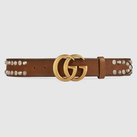 Studded belt with Double G buckle in Brown leather | Gucci Men's Belts