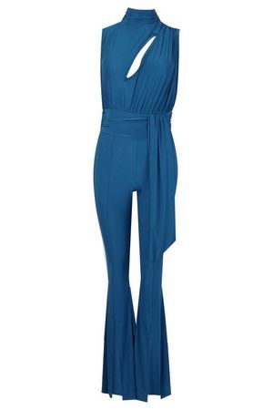 Slinky Cut Out Flare Leg Ruched Jumpsuit | Boohoo