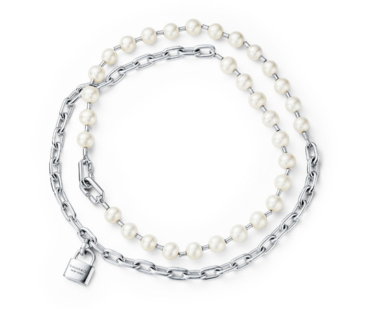 Tiffany HardWear Pearl Lock Necklace in Silver, 9-10 mm