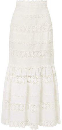 Wayfarer Fluted Crochet-trimmed Linen Maxi Skirt - Ivory