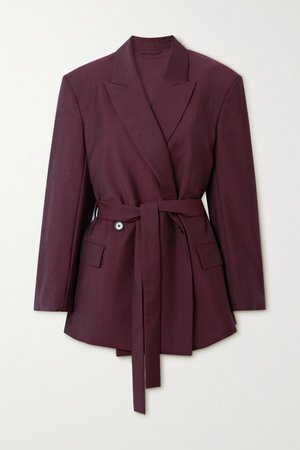 Belted Wool And Mohair-blend Blazer - Burgundy