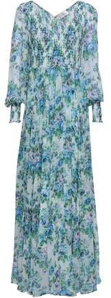 Shirred Floral-print Silk Maxi Dress