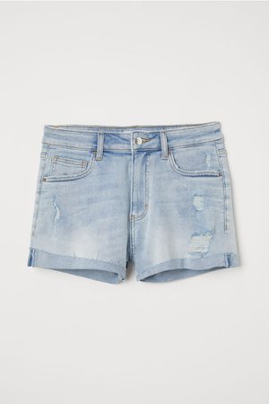 Denim shorts - Light denim blue/Trashed - Ladies | H&M GB