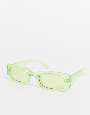 ASOS DESIGN narrow square sunglasses in crystal neon green | ASOS