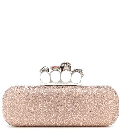 Alexander McQueen - Four-ring embellished suede clutch | Mytheresa