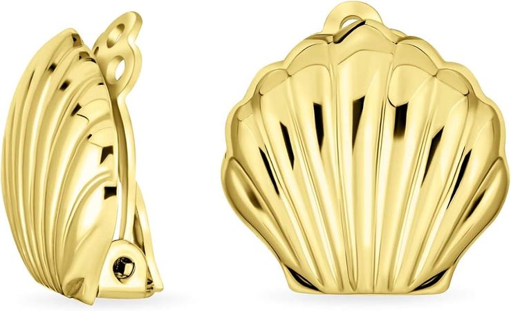 Amazon.com: Carved Seashell Shaped Nautical Clip On Earrings For Women Non Pierced Ears 14K Gold Plated Sterling Silver Alloy Clip: Clothing, Shoes & Jewelry