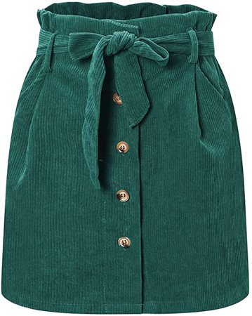 Meladyan Women’s Button Front Corduroy Skirts High Waist Belted Paperbag A-Line Mini Skirt with Pockets Khaki at Amazon Women’s Clothing store