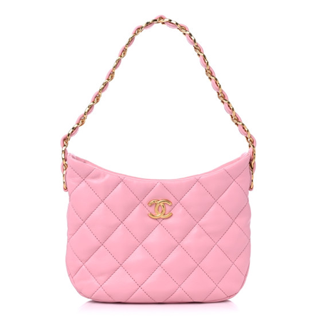 CHANEL Lambskin Quilted CC Links Hobo Light Pink Bag