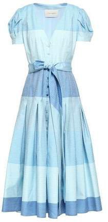 Pleated Striped Cotton Midi Dress