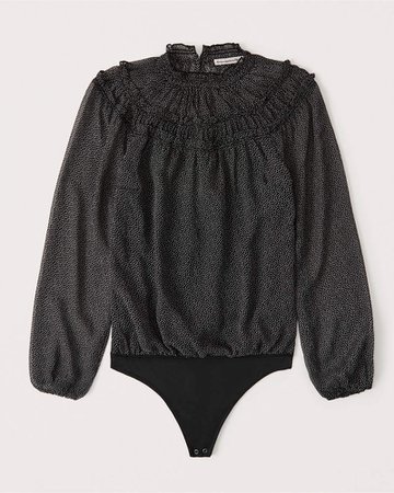 Black Dot Women's Long-Sleeve High-Neck Chiffon Bodysuit | Women's New Arrivals | Abercrombie.com