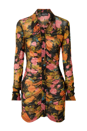 RICHARD QUINN - Ruched floral-print stretch-mesh shirt