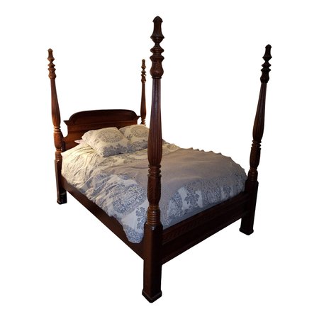 Vintage Pennsylvania House Carved Cherry Poster Bed | Chairish