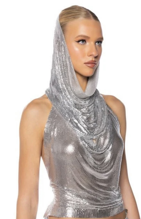 akira silver hooded chainmail top