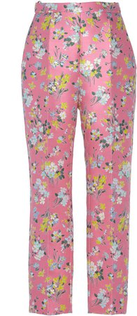 Floral-Detailed Satin-Jacquard Slim Leg Pants
