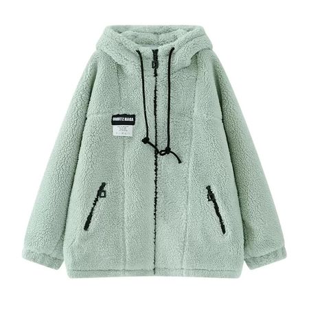 2022 Autumn Winter Mint Green Lamb Plush Coat Women's All match Plus Velvet Thickened Hooded Velvet Sweater Fleece Cotton Coat| | - AliExpress