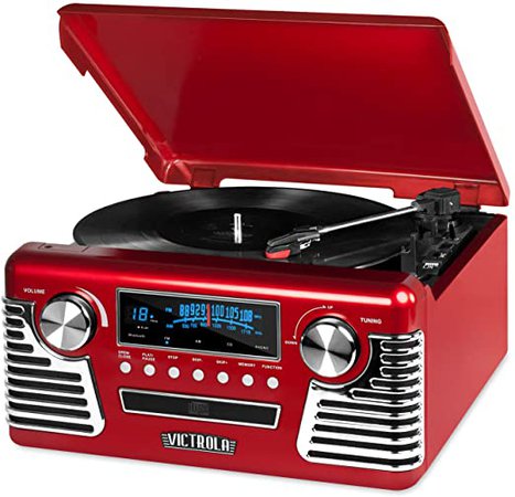 Amazon.com: Victrola 50's Retro Bluetooth Record Player & Multimedia Center with Built-in Speakers - 3-Speed Turntable, CD Player, AM/FM Radio | Vinyl to MP3 Recording | Wireless Music Streaming | Red: Electronics