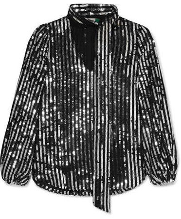 RIXO London - Moss Striped Sequined Tulle Blouse - Black