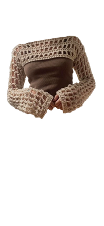 crochetbyrosiee on depop | Light brown chunky flared sleeve shrug cropped jumper