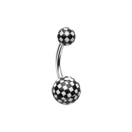 Black/White Classic Checker Patterned Acrylic Belly Button Ring - * Rebel Bod *