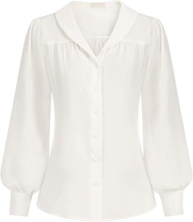Belle Poque Women's Vintage Collar Lantern Long Sleeve Button Down Work Office Dressy Shirts Blouse at Amazon Women’s Clothing store
