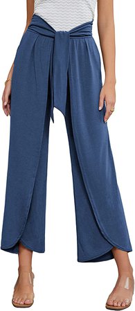 GRACE KARIN Womens Belted Casual Long Pants Boho Split Wide Leg Trousers at Amazon Women’s Clothing store