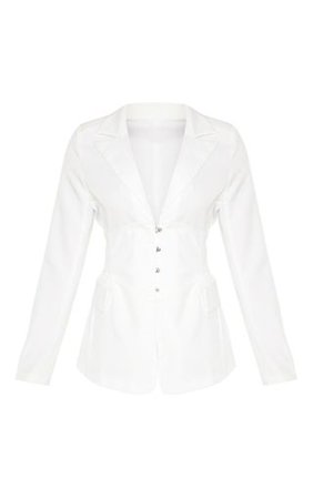 White Corset Woven Blazer | Coats & Jackets | PrettyLittleThing