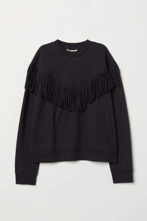 Sweatshirt with Fringe - Black