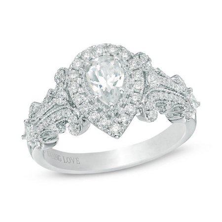 Vera Wang Love Collection 1.00 CT. T.W. Pear-Shaped Diamond Frame Engagement Ring in 14K White Gold | Pear | Wedding | Peoples Jewellers