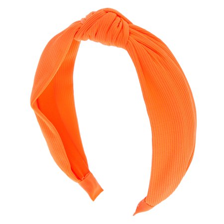 Ribbed Knotted Headband - Neon Orange | Claire's