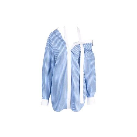 Alexander Wang Striped Off the Shoulder Shirt Shirtdress Blue and White (Dei5 edit)