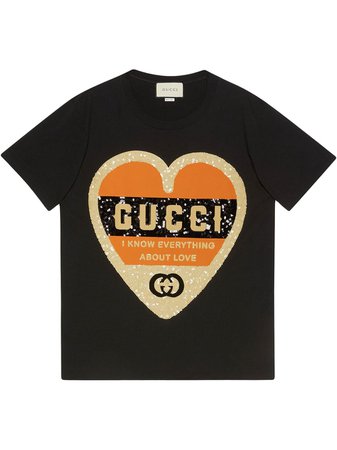 Gucci Love-Print Sequinned T-Shirt 492347XJB72 Black | Farfetch