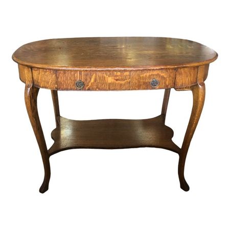 Vintage Oak Oval Shape Foyer Table | Chairish