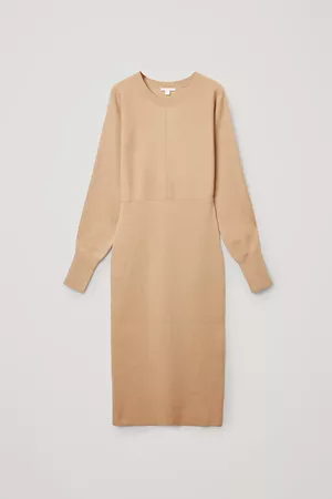 ORGANIC COTTON-WOOL MIX KNITTED A-LINE DRESS - Beige - Dresses - COS US