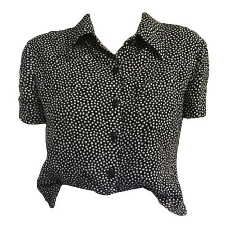 *clipped by @luci-her* Black White Polka Dot Button Down Collared Shirt Blouse