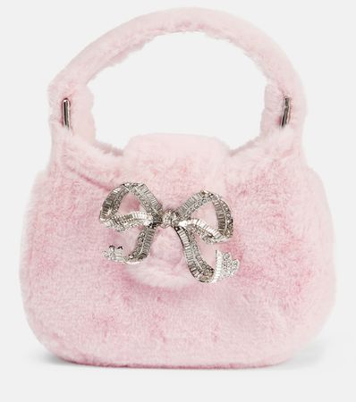 The Bow Micro Faux Fur Tote Bag in Pink - Self Portrait | Mytheresa