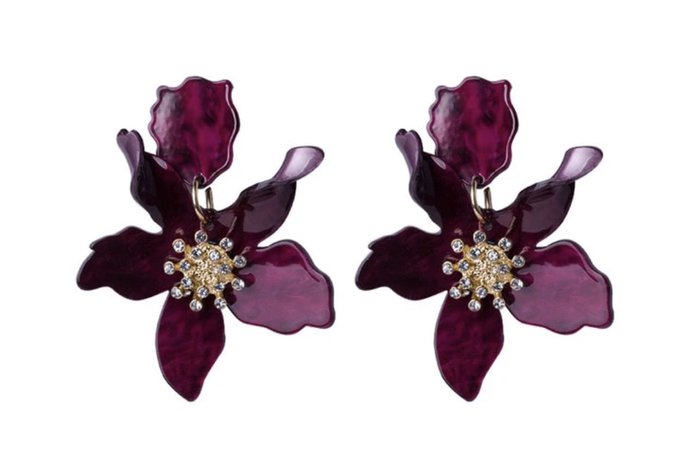 Ann Voyage Purple Bordeaux Flower Earrings