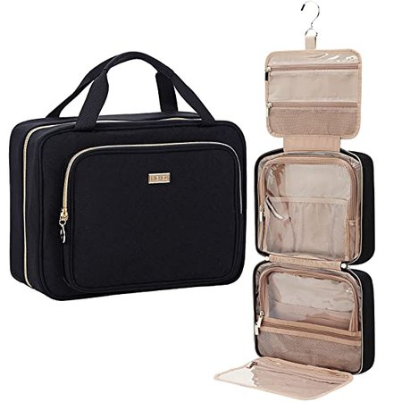 Amazon.com : NISHEL 4 Sections Hanging Travel Toiletry Bag Organizer, Large Makeup Cosmetic Case for Bathroom Shower, Black : Beauty & Personal Care