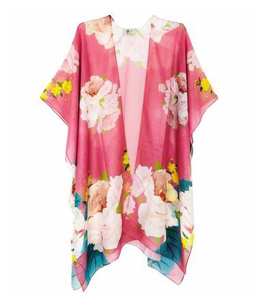 JC Sunny Red Floral & Crane Silk-Blend Kimono - Women | Zulily