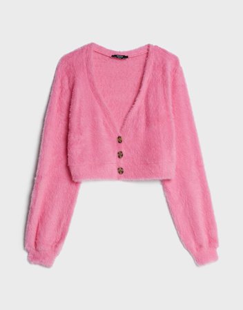 Fuzzy jacket with buttons - Sweaters and Cardigans - Woman | Bershka