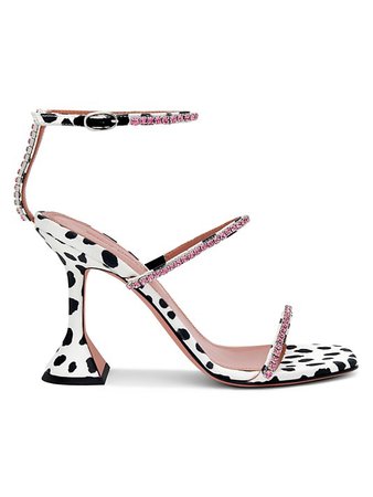 Shop Amina Muaddi Gilda Crystal-Embellished Dalmation-Print Satin Sandals | Saks Fifth Avenue