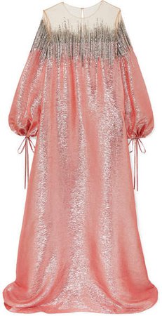 Embellished Silk-lamé And Tulle Gown - Pink